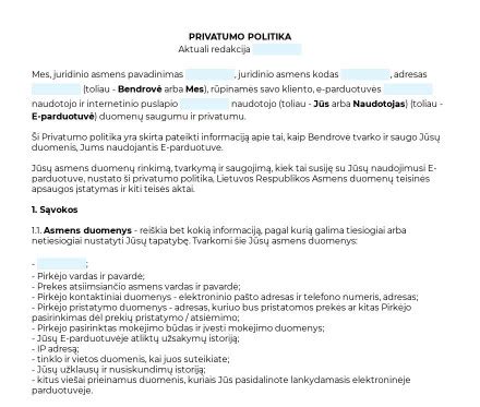 Privatumo politika ir duomenų naudojimas