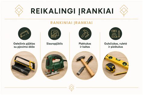 Įrankiai ir tarpai tarp lentų: schema