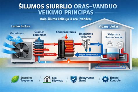 Infografika: Grindinio šildymo sistemos principas - iš kur cirkuliuoja vanduo, kur klojami vamzdžiai, ir kaip švilda šiluma