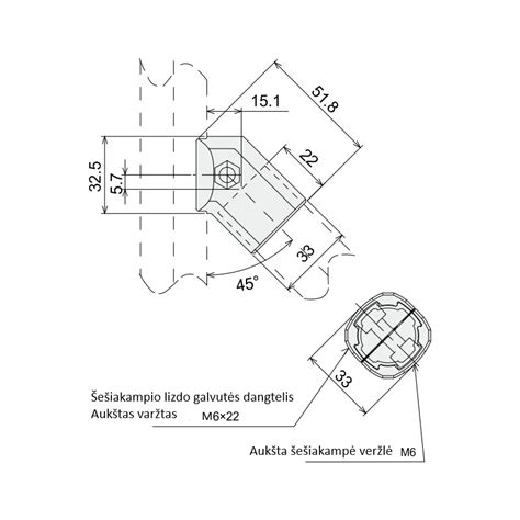 Detalė su tiksliai nupjautais 45 laipsnių kampais