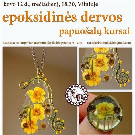 Infografika: papuošalų iš epoksidinės dervos įvairovė (auskarai, pakabukai, žiedų papuošimai)