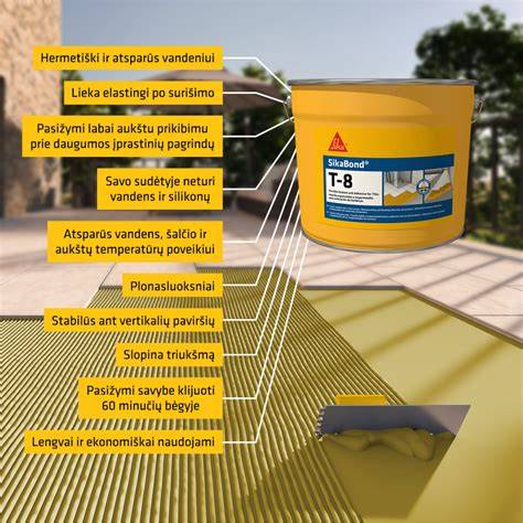 Infografika: Plytelių klijai, glaistas, gruntas, hidroizoliacija - kaip sudaro statybinių mišinių sistemą