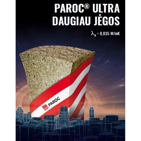 Infografika: PAROC Ultra taikymo sritys ir plokštės išmatavimai 75x610x1220 mm