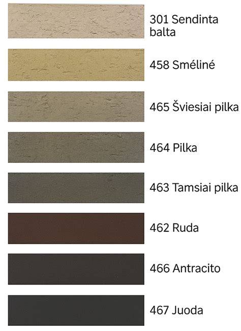 Klinkerio mūro mišinio spalvų paletė