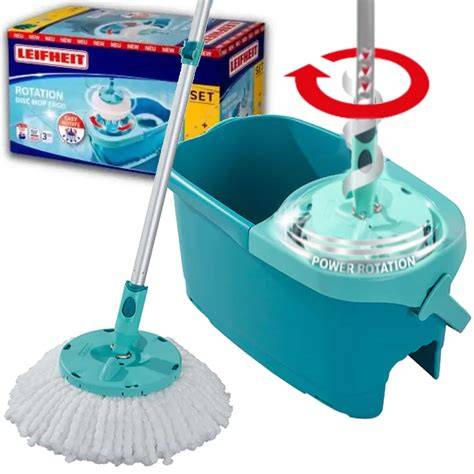 Infografika: LEIFHEIT Clean Twist Disc Mop Ergo veikimo principas ir komplektacijos elementai