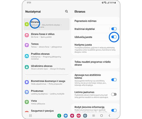 Samsung Galaxy įrenginio užrakto nustatymų meniu