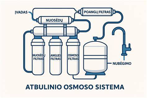 RO sistema schema: membrana, filtrai, mineralizatorius
