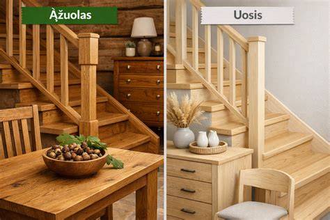 Grafikas: lyginamosios charakteristikos - uosis vs ąžuolas