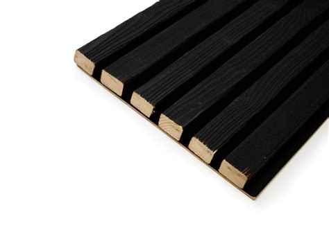 Akustinių degintos medienos tašelių skydų pavyzdžiai