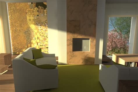 Interjeras su židiniu, apdailintu plytelėmis