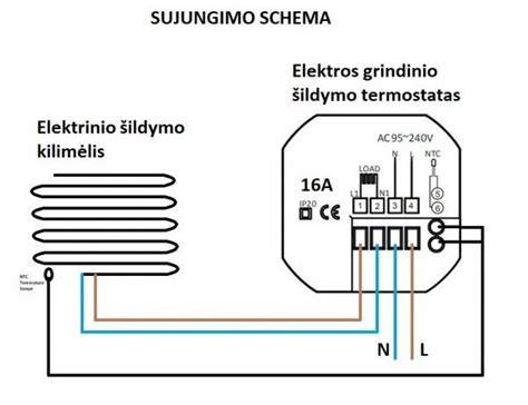 Grindinio šildymo kilimėlių įrengimo schemos, nuoroda į kiekvieną komponentą