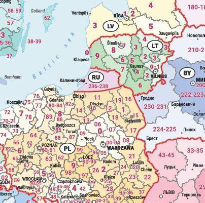 Pašto kodų žemėlapis su Skardžio g. regionų skirstymu
