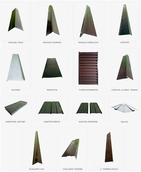 Pavyzdžiai skirtingų spalvų ir tipų skardos lankstinių sniego sulaikymui